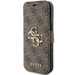 Carcasa flip cover Guess 4G Big Metal Logo compatibila cu iPhone 15 / 14 / 13, Maro 3 - lerato.ro