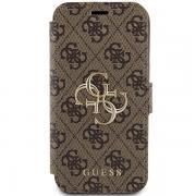 Carcasa flip cover Guess 4G Big Metal Logo compatibila cu iPhone 15 / 14 / 13, Maro