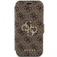 Huse si carcase iPhone 14, Carcasa flip cover Guess 4G Big Metal Logo compatibila cu iPhone 15 / 14 / 13, Maro, lerato.ro