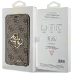 Carcasa flip cover Guess 4G Big Metal Logo compatibila cu iPhone 15 / 14 / 13, Maro 8 - lerato.ro
