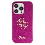 Carcasa Guess Glitter Script Big 4G compatibila cu iPhone 15 Pro, Roz 2 - lerato.ro