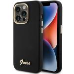 Carcasa Guess Silicone Script Metal Logo and Frame compatibila cu iPhone 15 Pro, Negru 4 - lerato.ro
