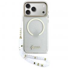 Carcasa Guess IML Glitters Script Strap cu MagSafe compatibila cu iPhone 17 Pro Max, Transparent