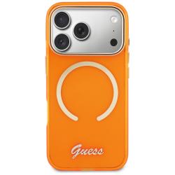 Carcasa Guess IML Script Metal cu MagSafe compatibila cu iPhone 17 Pro, Portocaliu