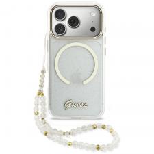 Carcasa Guess IML Glitters Script Strap cu MagSafe compatibila cu iPhone 17 Pro, Transparent