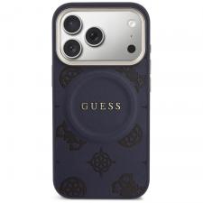 Husa Guess Peony Hot Stamp cu MagSafe compatibila cu iPhone 17 Pro Max, Albastru