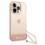 Carcasa Guess Translucent Pearl Strap compatibila cu iPhone 14 Pro Max, Roz 4 - lerato.ro