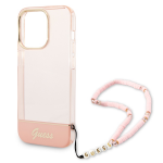 Carcasa Guess Translucent Pearl Strap compatibila cu iPhone 14 Pro Max, Roz 6 - lerato.ro