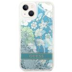 Carcasa Guess Flower Liquid Glitter compatibila cu iPhone 14 Plus / 15 Plus, Verde 2 - lerato.ro