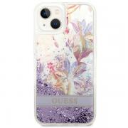 Carcasa Guess Flower Liquid Glitter compatibila cu iPhone 14 Plus / 15 Plus, Violet