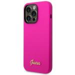 Husa Guess Silicone Vintage Gold Logo compatibila cu iPhone 14 Pro, Fucsia 3 - lerato.ro