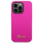 Husa Guess Silicone Vintage Gold Logo compatibila cu iPhone 14 Pro, Fucsia 2 - lerato.ro
