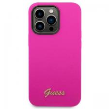 Husa Guess Silicone Vintage Gold Logo compatibila cu iPhone 14 Pro, Fucsia