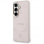 Carcasa Guess Saffiano Peony Embossed Ring cu MagSafe compatibila cu Samsung Galaxy S26, Roz 3 - lerato.ro