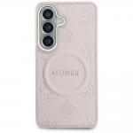 Carcasa Guess Saffiano Peony Embossed Ring cu MagSafe compatibila cu Samsung Galaxy S26, Roz 2 - lerato.ro