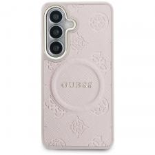Carcasa Guess Saffiano Peony Embossed Ring cu MagSafe compatibila cu Samsung Galaxy S26, Roz