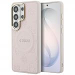 Husa Guess Saffiano Peony Embossed Ring cu MagSafe compatibila cu Samsung Galaxy S26 Ultra, Roz 4 - lerato.ro