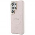 Husa Guess Saffiano Peony Embossed Ring cu MagSafe compatibila cu Samsung Galaxy S26 Ultra, Roz 3 - lerato.ro