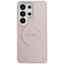 Husa Guess Saffiano Peony Embossed Ring cu MagSafe compatibila cu Samsung Galaxy S26 Ultra, Roz