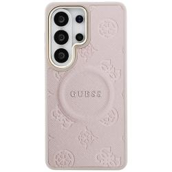 Husa Guess Saffiano Peony Embossed Ring cu MagSafe compatibila cu Samsung Galaxy S26 Ultra, Roz