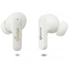 Casti wireless Guess Script Metal Logo TWS, Bluetooth, 400 mAh, Autonomie 6h, USB-C, Alb