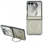 Husa Guess Magnetic Ring Stand Grained Classic Logo cu MagSafe compatibila cu Samsung Galaxy Z Flip 8, Bej 3 - lerato.ro