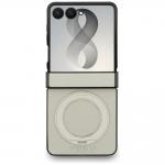 Husa Guess Magnetic Ring Stand Grained Classic Logo cu MagSafe compatibila cu Samsung Galaxy Z Flip 8, Bej 2 - lerato.ro