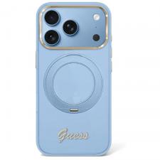 Husa Guess IML Ring Stand 360 Script Metal Logo cu MagSafe compatibila cu iPhone 18 Pro Max / 17 Pro Max, Albastru