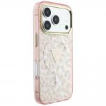 Husa Guess IML Leopard Glitter Triangle Logo cu MagSafe compatibila cu iPhone 18 Pro Max / 17 Pro Max, Roz 5 - lerato.ro