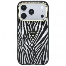 Husa Guess IML Zebra Glitter Triangle Logo cu MagSafe compatibila cu iPhone 18 Pro Max / 17 Pro Max, Silver