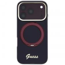Huse si carcase iPhone 18 Pro, Husa Guess IML Ring Stand 360 Script Metal Logo cu MagSafe compatibila cu iPhone 18 Pro / 17 Pro, Burgundy, lerato.ro