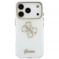 Husa Guess IML 4G Script Metal compatibila cu iPhone 18 Pro / 17 Pro, Alb