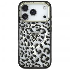 Husa Guess IML Leopard Glitter Triangle Logo cu MagSafe compatibila cu iPhone 18 Pro / 17 Pro, Negru