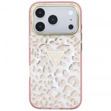 Husa Guess IML Leopard Glitter Triangle Logo cu MagSafe compatibila cu iPhone 18 Pro / 17 Pro, Roz