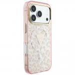Husa Guess IML Leopard Glitter Triangle Logo cu MagSafe compatibila cu iPhone 18 Pro / 17 Pro, Roz 5 - lerato.ro