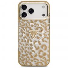 Husa Guess IML Leopard Glitter Triangle Logo cu MagSafe compatibila cu iPhone 18 Pro / 17 Pro, Maro