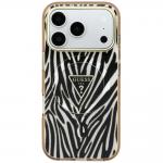 Husa Guess IML Zebra Glitter Triangle Logo cu MagSafe compatibila cu iPhone 18 Pro / 17 Pro, Gold 2 - lerato.ro