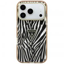 Husa Guess IML Zebra Glitter Triangle Logo cu MagSafe compatibila cu iPhone 18 Pro / 17 Pro, Gold