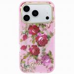 Husa Guess IML Glitter Blossom Roses compatibila cu iPhone 18 Pro / 17 Pro, Roz 2 - lerato.ro
