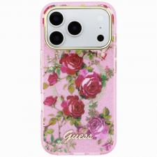 Husa Guess IML Glitter Blossom Roses compatibila cu iPhone 18 Pro / 17 Pro, Roz
