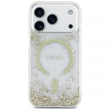 Husa Guess Resin Bottom Glitter cu MagSafe compatibila cu iPhone 18 Pro / 17 Pro, Gold