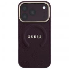 Husa Guess Saffiano Peony and Ring cu MagSafe compatibila cu iPhone 18 Pro / 17 Pro, Burgundy