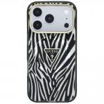 Husa Guess ML Zebra Glitter Triangle Logo cu MagSafe compatibila cu iPhone 18 Pro / 17 Pro, Silver 2 - lerato.ro