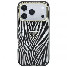 Husa Guess ML Zebra Glitter Triangle Logo cu MagSafe compatibila cu iPhone 18 Pro / 17 Pro, Silver