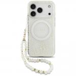 Husa GuessI ML Flowers Allover Electroplated Pearl Strap cu MagSafe compatibila cu iPhone 18 Pro / 17 Pro, Alb 2 - lerato.ro