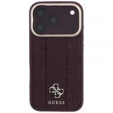 Husa Guess Stripe Peony 4G Logo cu MagSafe compatibila cu iPhone 18 Pro Max / 17 Pro Max, Burgundy