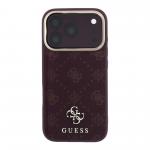 Husa Guess Peony 4G Small Logo cu MagSafe compatibila cu iPhone 18 Pro / 17 Pro, Burgundy 2 - lerato.ro