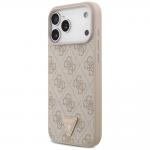 Husa Guess Leather 4G Triangle Stras cu MagSafe compatibila cu iPhone 17 Pro Max / 18 Pro Max, Roz 3 - lerato.ro