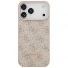 Huse si carcase iPhone 18 Pro Max, Husa Guess Leather 4G Triangle Stras cu MagSafe compatibila cu iPhone 17 Pro Max / 18 Pro Max, Roz, lerato.ro