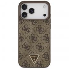 Huse si carcase iPhone 18 Pro Max, Husa Guess Leather 4G Triangle Stras cu MagSafe compatibila cu iPhone 17 Pro Max / 18 Pro Max, Maro, lerato.ro